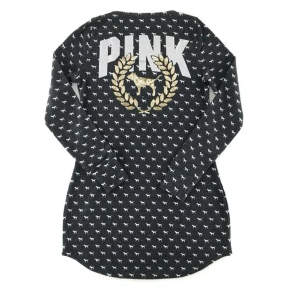 VICTORIA’S SECRET PINK Dog Print Long Sleeve Top Sleepwear Pajamas Size Small - Picture 2 of 12